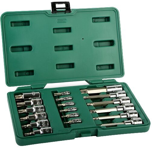 Muciņu komplekts ar ieliktni 1/4" + 1/2" (TORX) 18gab SATA S09052