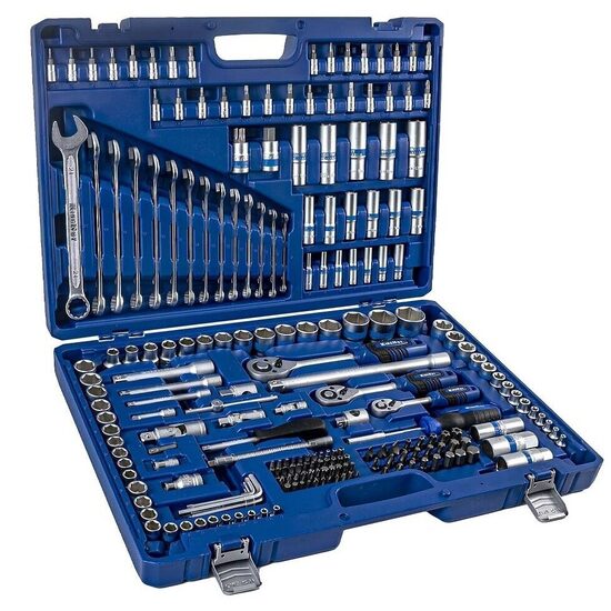 Muciņu un uzgriežņu atslēgu komplekts ar tarkšķatslēgu 1/4" + 3/8" + 1/2" (218 gab.) KingRoy