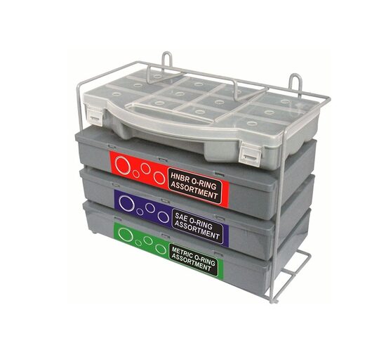 Dažādu gumijas blīvju-aproču komplekts ar statīvu (metriskās, collu, zaļās) 900 gab. (8045-900)