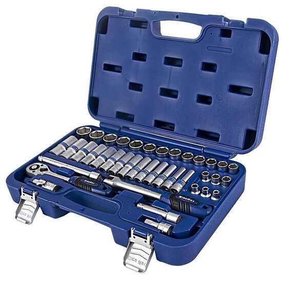 Muciņu komplekts ar tarkšķatslēgu 3/8" (6-24mm) 6-kanšu (39gab.) KingRoy