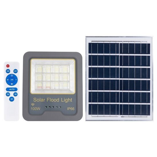 LED prožektors ar saules paneli 100W, 6000K, IP66, tālvadības pults LUMIO LU40100W