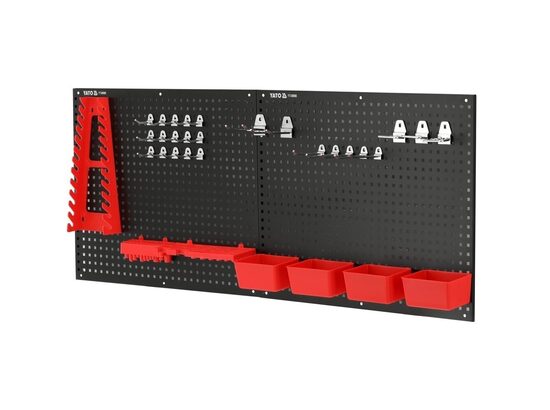 Sienas uzglabāšanas kaste, YATO, YT-08980, 2 perforēti metāla paneļi 550x455 mm, 32 uzglabāšanas aksesuāri