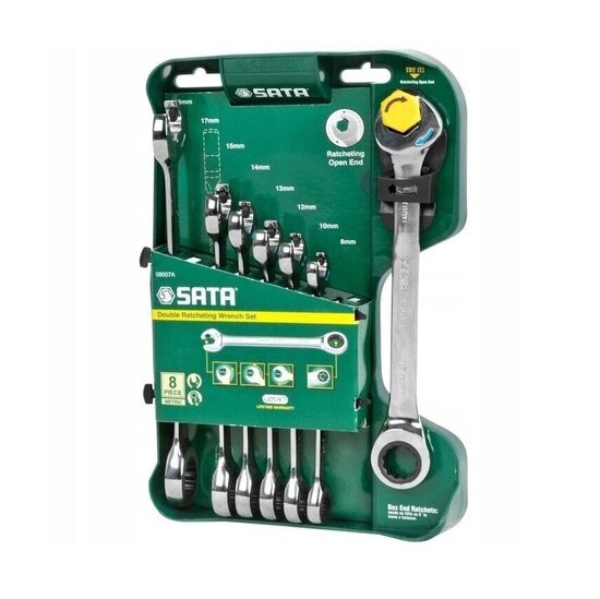Kombinēto uzgriežņu atslēgu komplekts ar sprūdratu 8gab. (8-19 mm) SATA S08007A