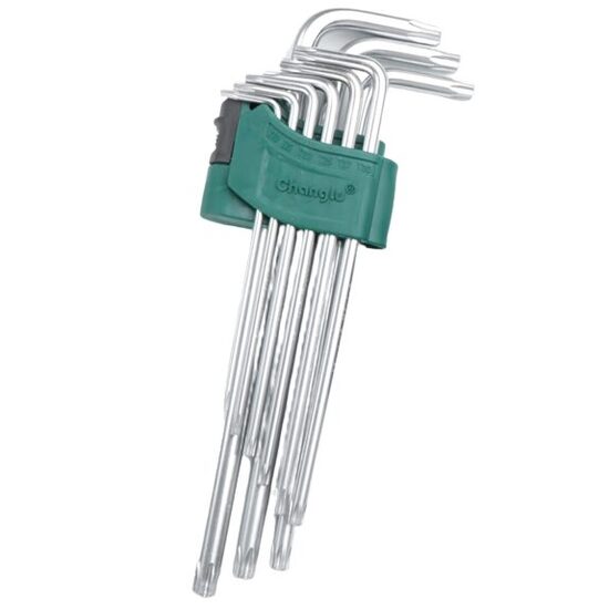 Torx atslēgu komplekts T10-T50 (9gb) ar atveri, L-veida CL402002
