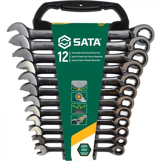 Kombinēto sprūdratu atslēgu komplekts (12gab) (8-19mm) ar pārslēdzi SATA 